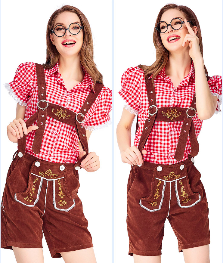 Womens Oktoberfest Outfit Embroidered Blouse with Lederhosen Shorts